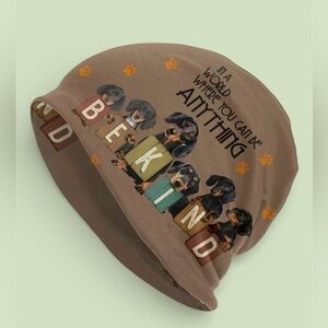 New Brown Beanie with Dachshund Print